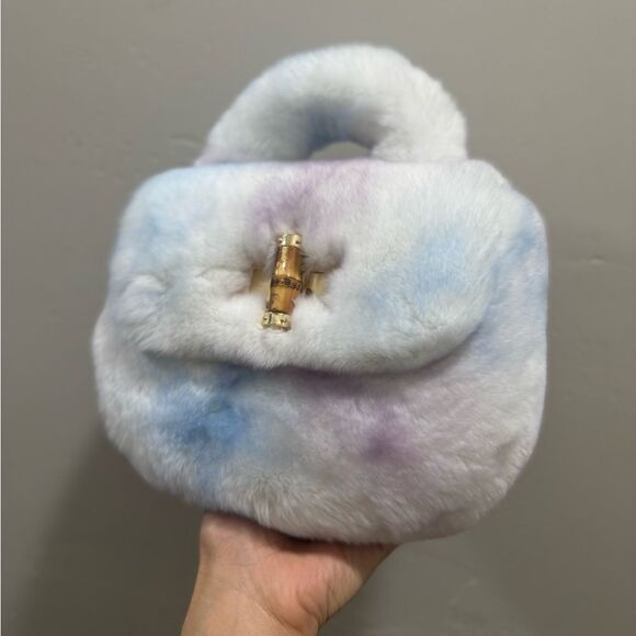 Stunning Real Rex Rabbit Fur Handmade Top Handle Bag &  Fur Balls Bag Charm - Picture 8 of 16